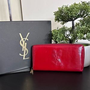 GUC YSL logo patten leather zip around wallet